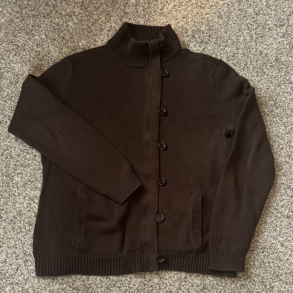 Ralph Lauren Brown Button-Up Knit Sweater